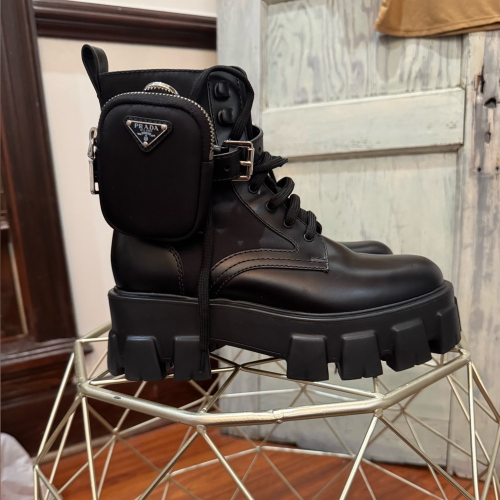 Prada Black Monolith leather & Re-Nylon boots with pouch